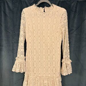 Shoshanna High-Neck Long-Sleeve Lace Dress